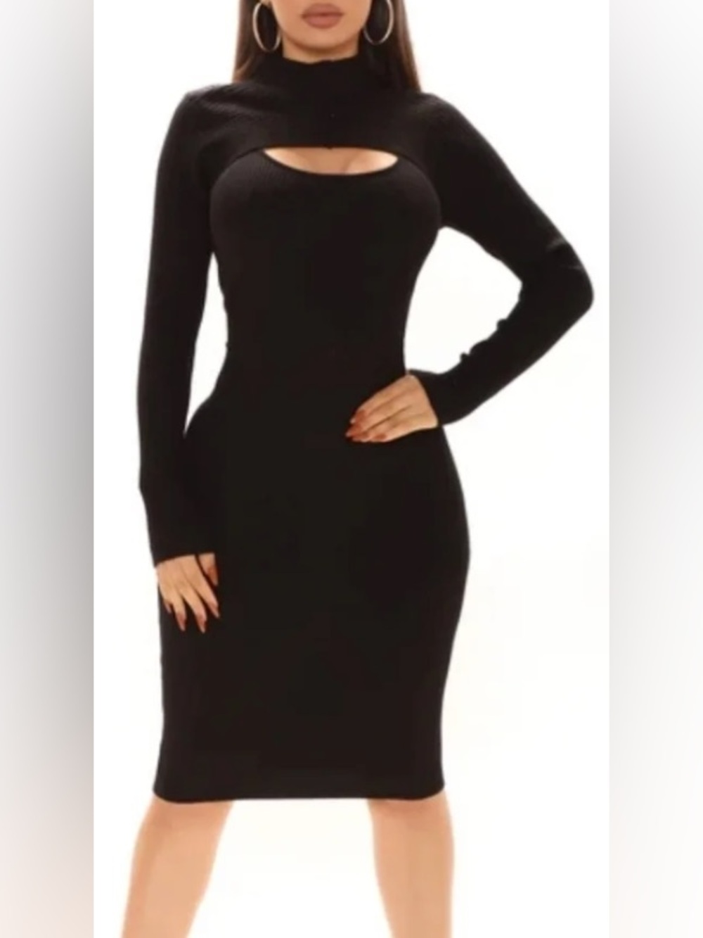 Fashion Nova Black Long Sleeve Cutout Bodycon Dress